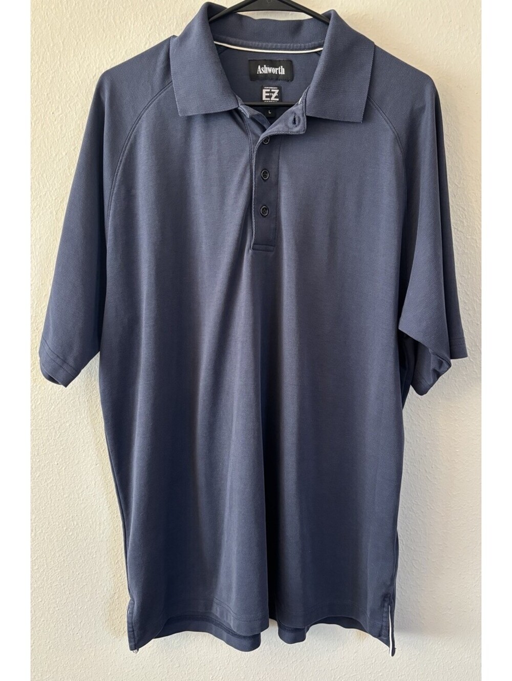 Ashworth Navy Blue Short Sleeve Polo Shirt EZ Tech Cotton Mens Large